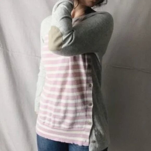 J Crew Woo/rabbit Sweater Elbow Patch Stripe Side Button szXXS - Picture 7 of 8